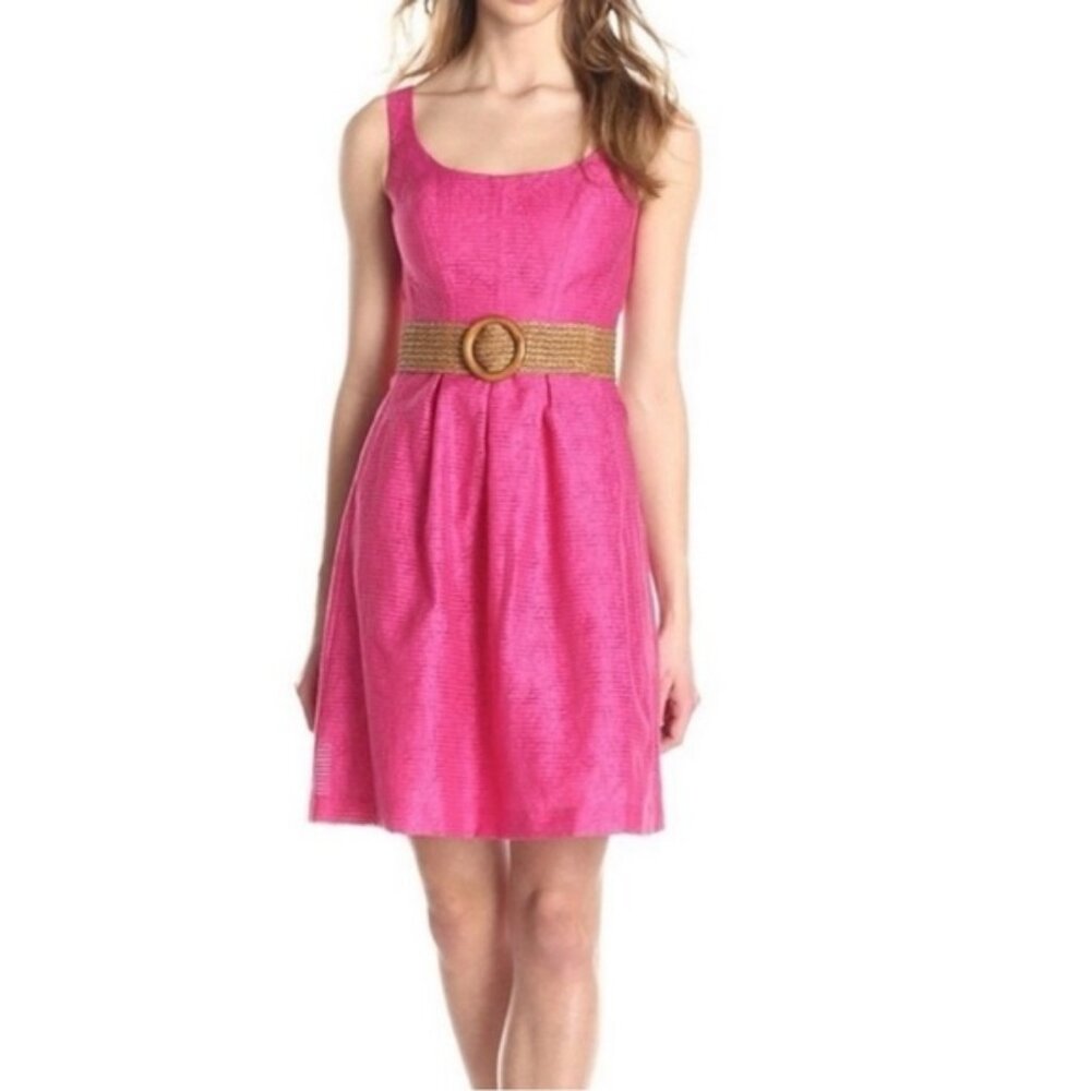 Nine West Scoopneck Shimmer Pleated Sleeveless Fit And Flare Mini Sundress Pink